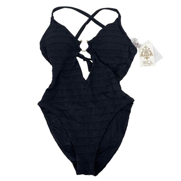 Becca Swim Coast Cutout One Piece Swimsuit Black Gold Size Large NEW with tags! - Picture 2 of 8